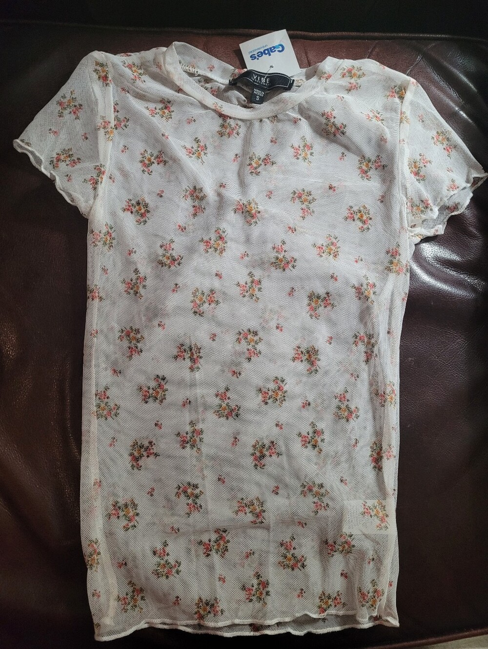 Vibe Sportswear Junior White short-sleeve sheer mesh top Sz S
